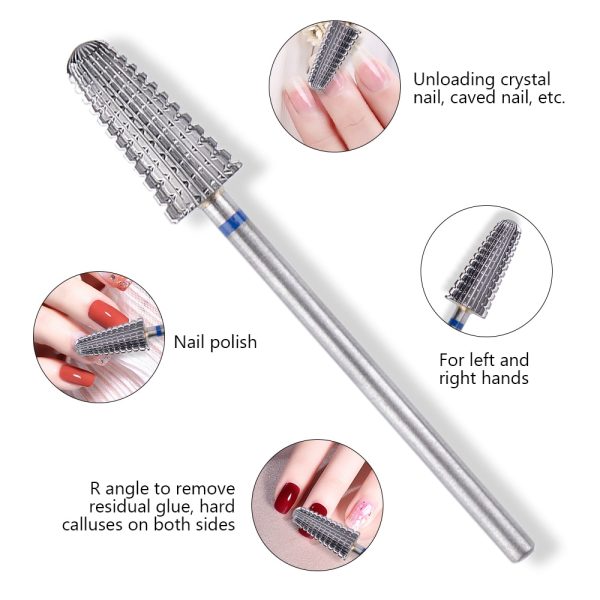 5 in 1 Carbide Tungsten Nail Bit Dual Rotation Volcano/Tornado Milling Cutters Fast Remove Acrylic Hard Gel ManucureTools - Image 2