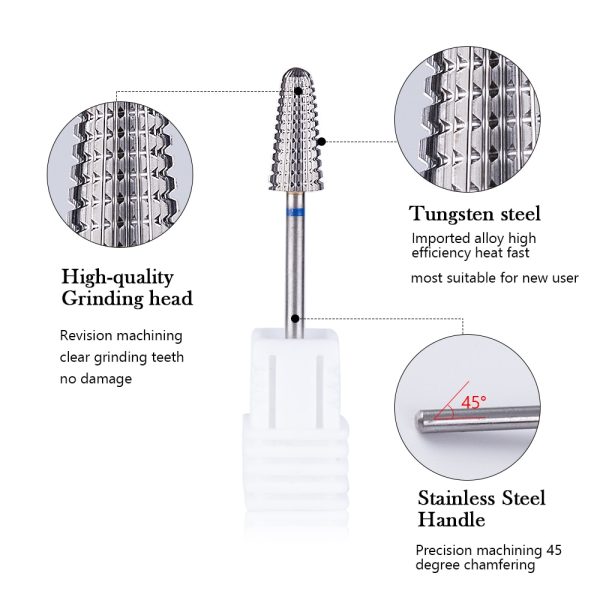 5 in 1 Carbide Tungsten Nail Bit Dual Rotation Volcano/Tornado Milling Cutters Fast Remove Acrylic Hard Gel ManucureTools - Image 4