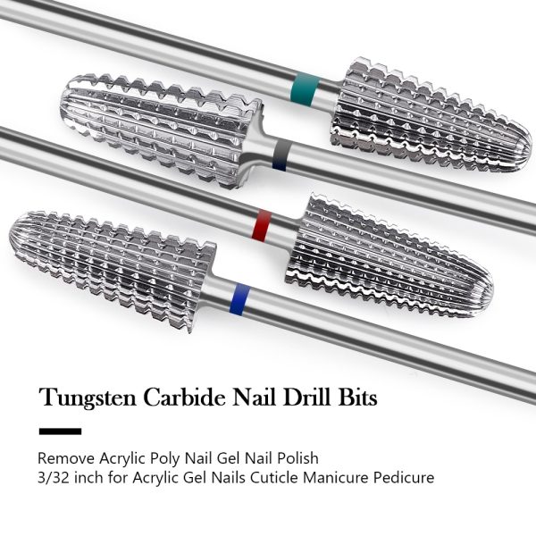 5 in 1 Carbide Tungsten Nail Bit Dual Rotation Volcano/Tornado Milling Cutters Fast Remove Acrylic Hard Gel ManucureTools