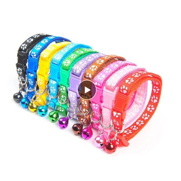 Cute Bell Pet Collar 10 Colors Teddy Bomei Dog Cartoon Footprint Cat Collar Cat Supplies Pets Collars Leads Product Dropshipping